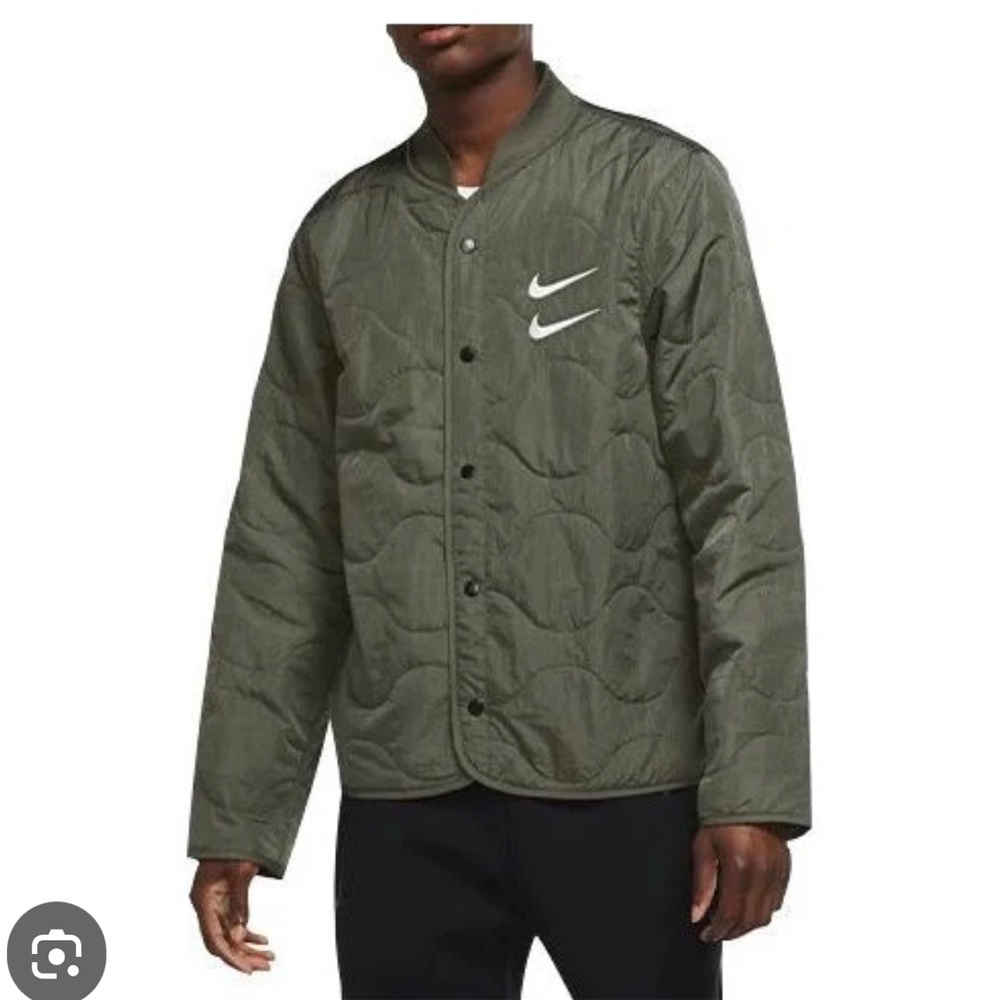 Nike double swoosh Olive Green Lightweight Quilted Jacket Mens Medium